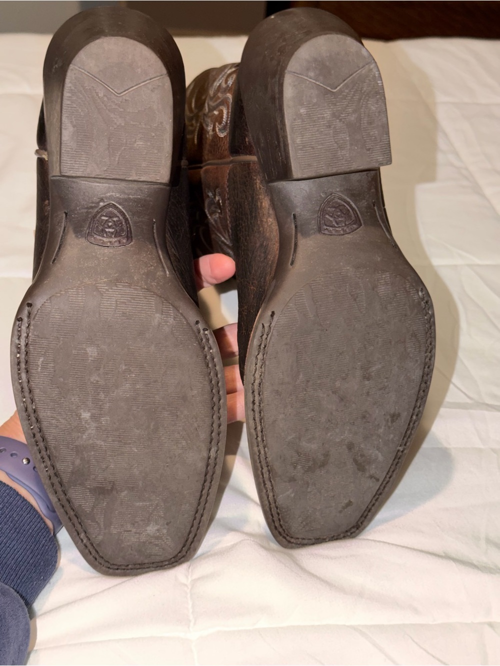 Ariat Brown Leather Western Heeled Boots with Light Stitching - Picture 8 of 12